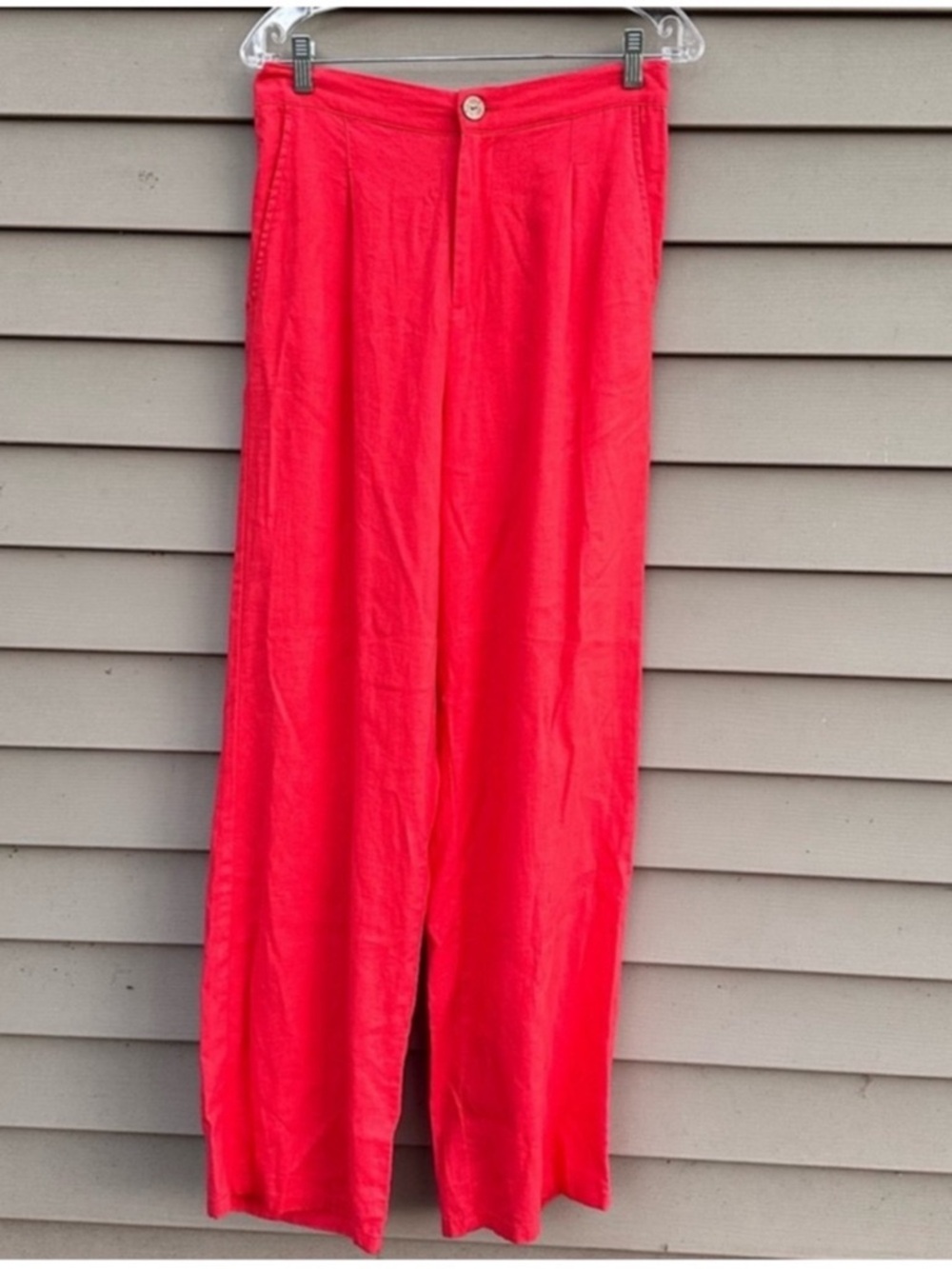 Red linen blend trousers pants wide leg women’s large love tree